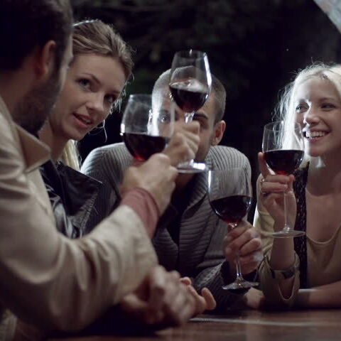 Group with wine glasses